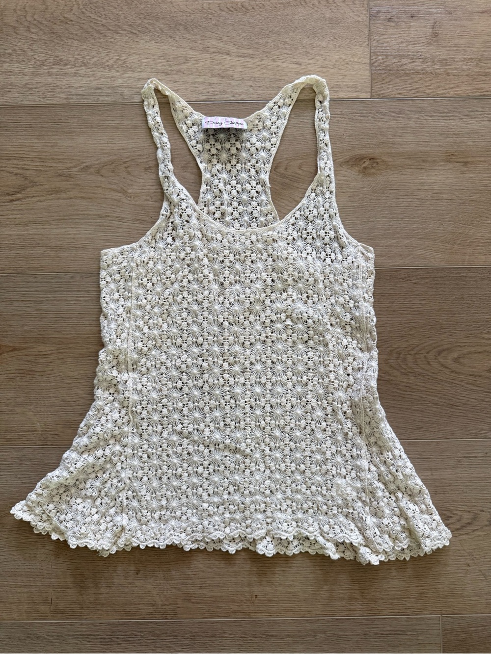 Daisy Shoppe Crochet Racerback Tank Top Small Ivory Cotton